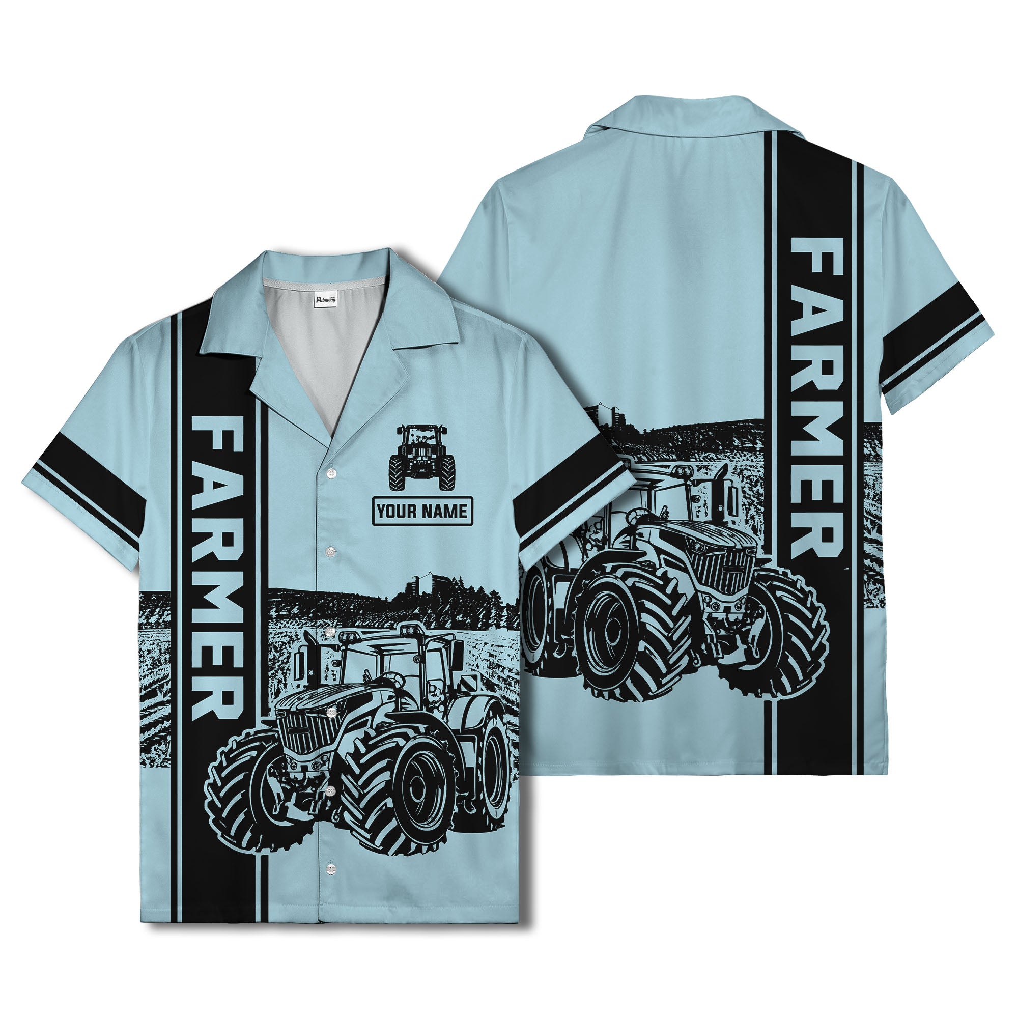 realistic tractor farm landscape farmer hawaiian shirt