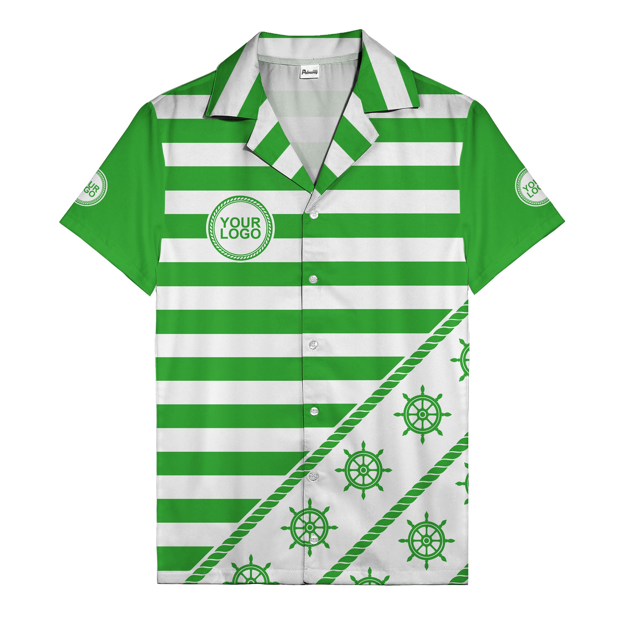 ship wheel and rope striped nautical maritime hawaiian shirt