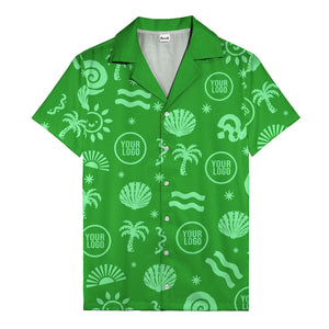 silver palm trees seashells sun waves vintage cartoon hawaiian shirt