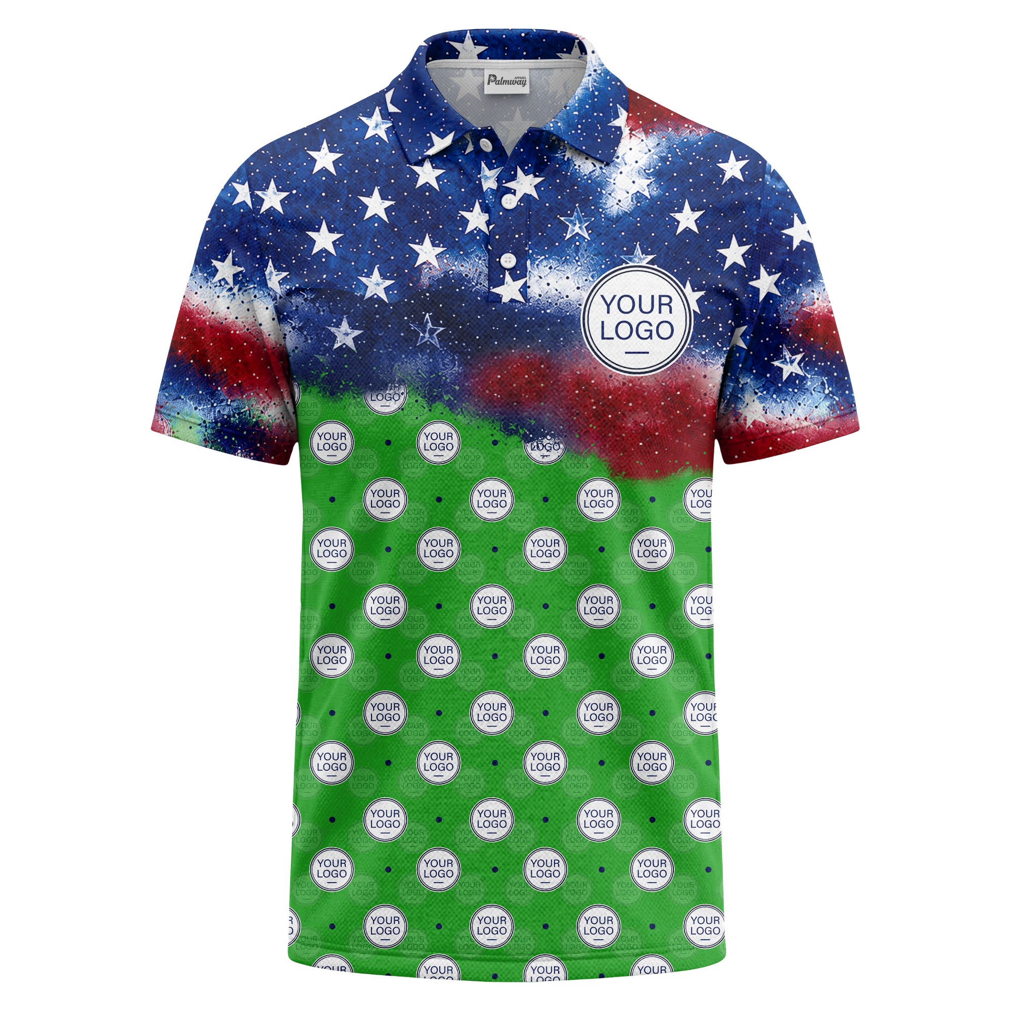 stars & stripes american flag custom logo all over print polo shirt