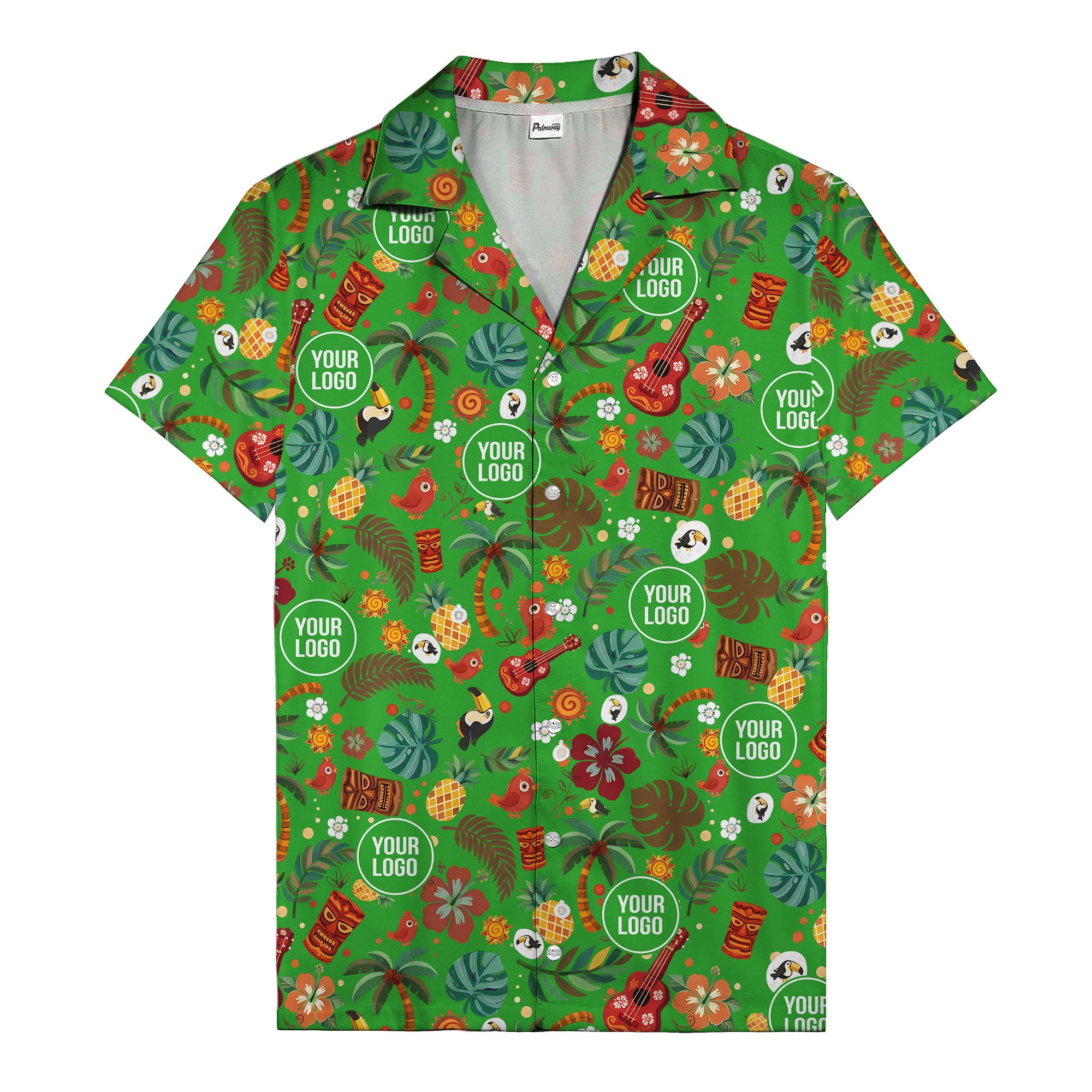 tiki masks & pineapples watercolor hawaiian shirt with toucans & ukuleles