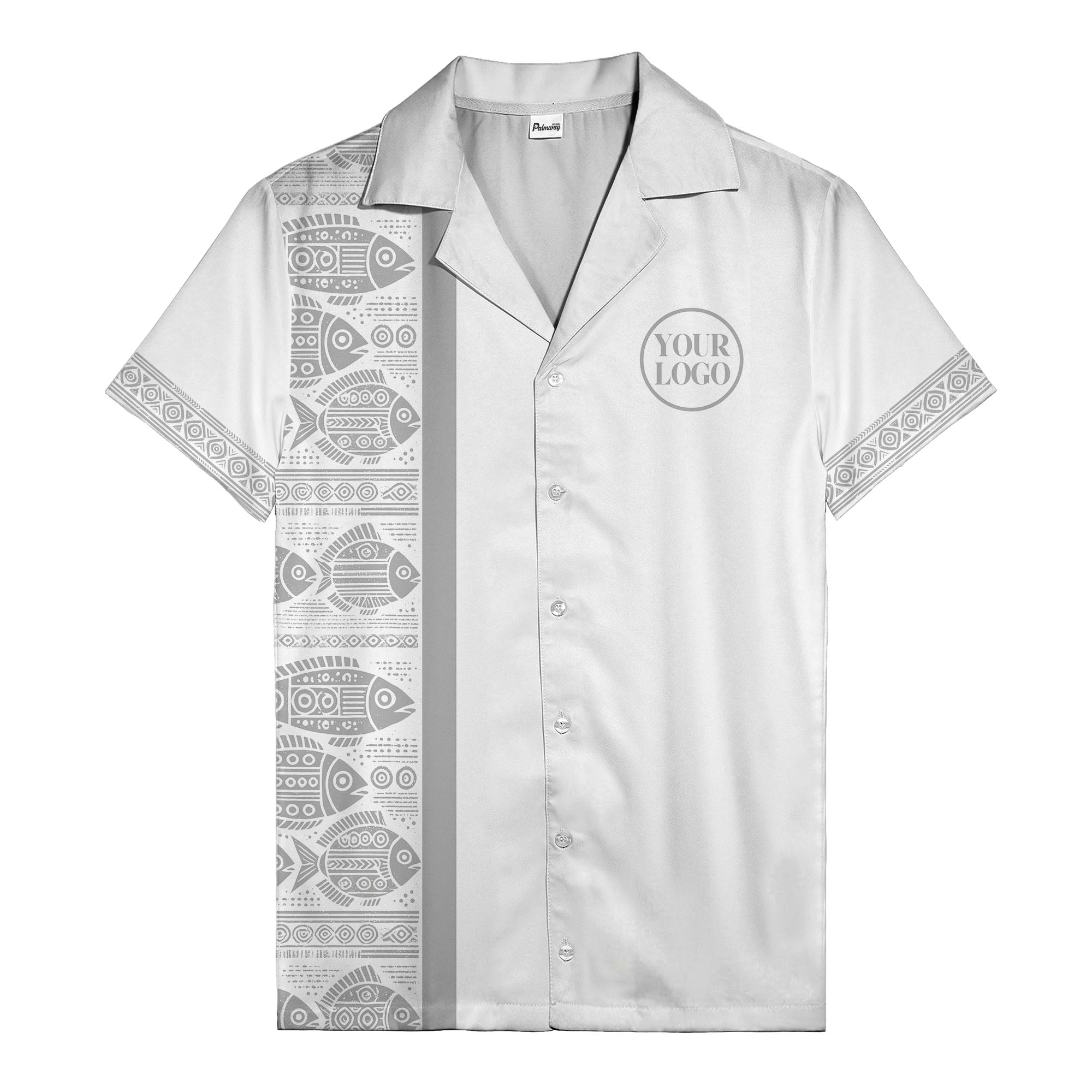 tribal fish & geometric border black white hawaiian shirt for men
