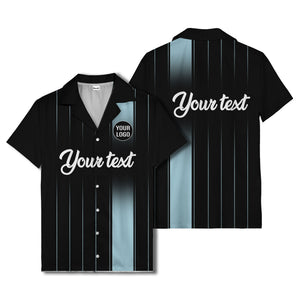 vertical black & white stripe custom logo hawaiian shirt