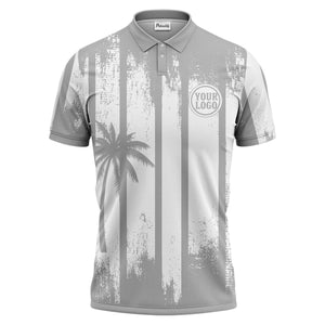 vertical striped palm trees grunge texture polo shirt for men