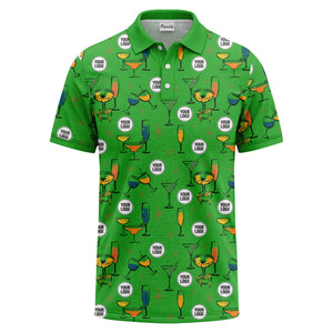 vintage illustrated martini & champagne glasses repeat polo shirt for men