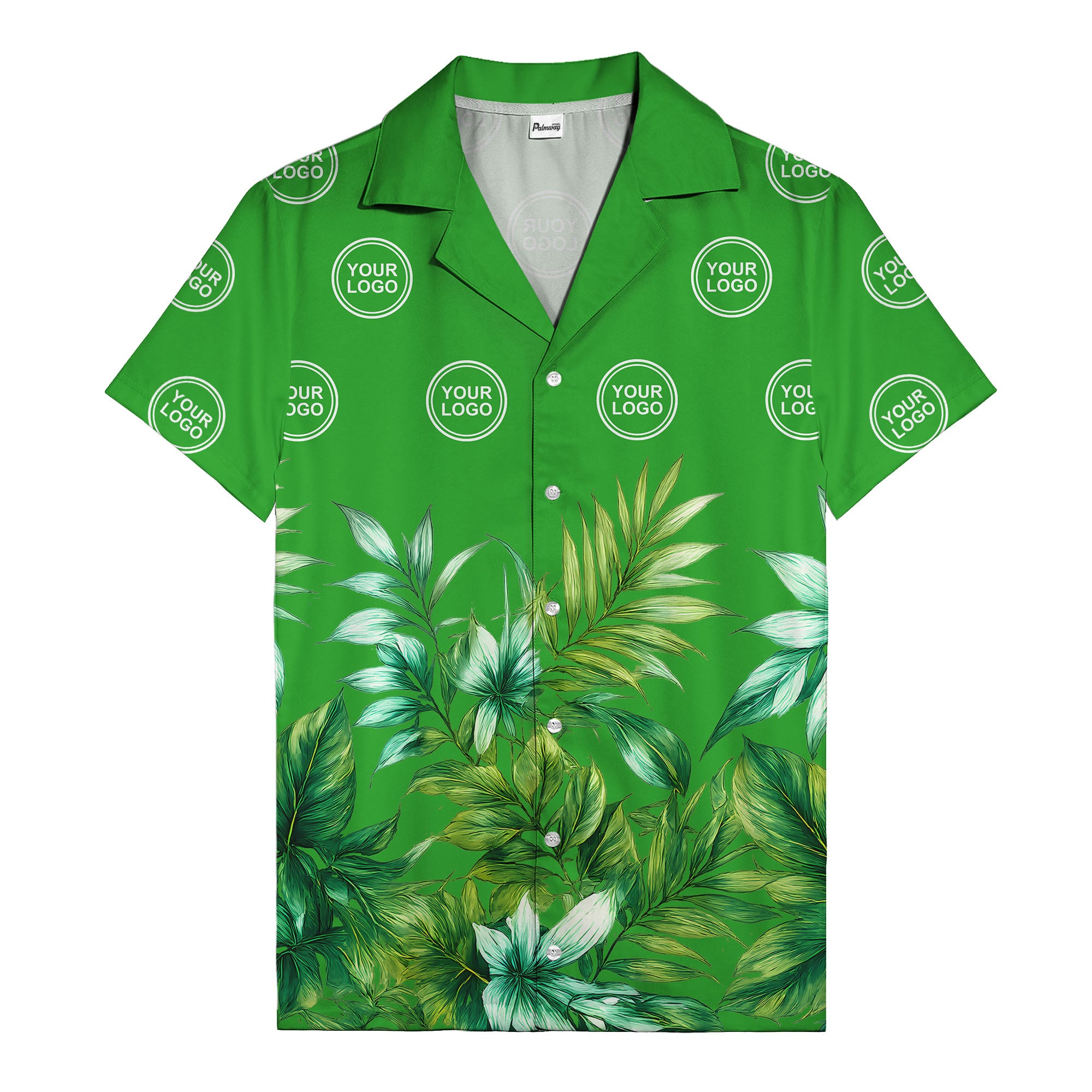 watercolor palm fronds & monogram logo repeat hawaiian shirt