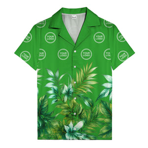 watercolor palm fronds & monogram logo repeat hawaiian shirt
