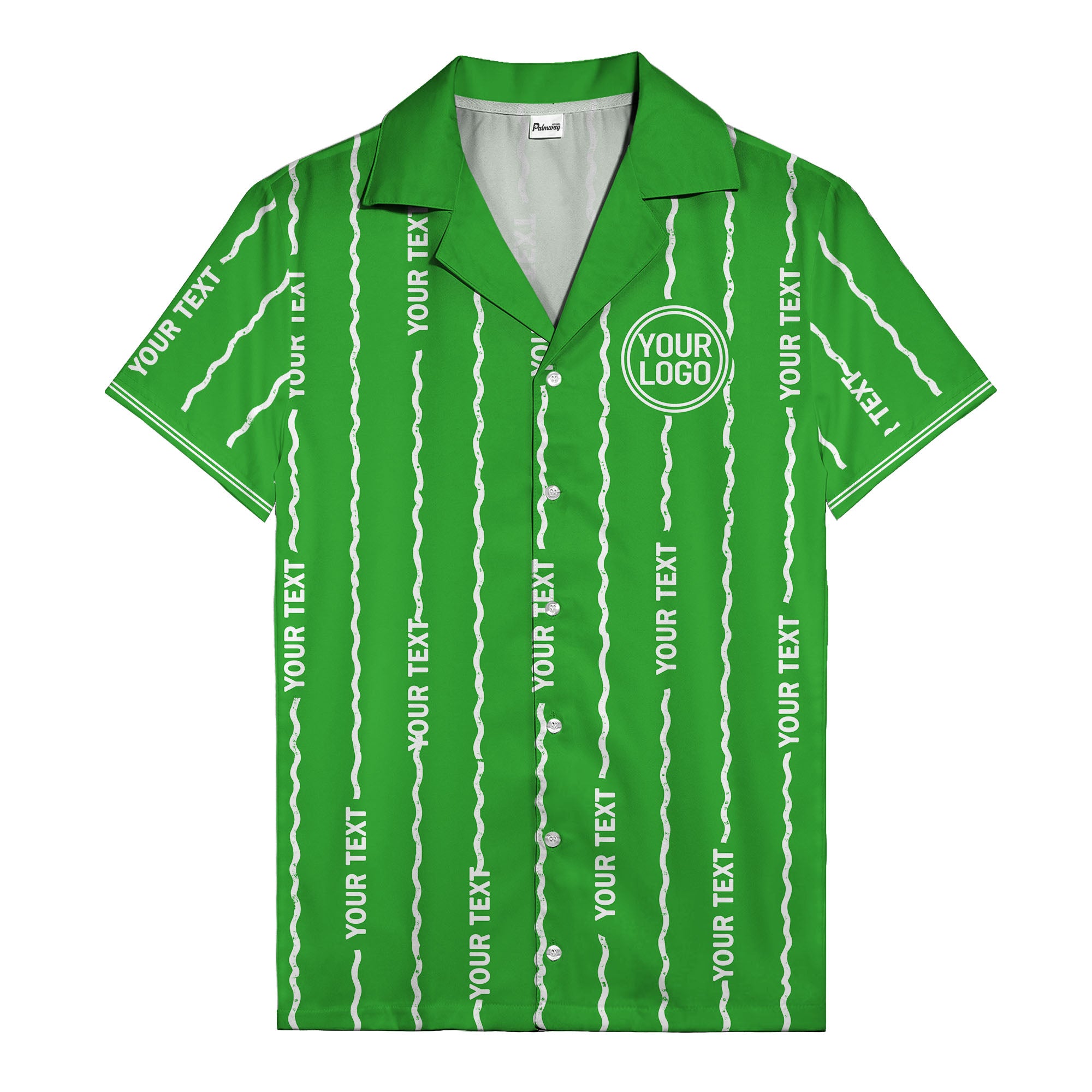 wavy line personalized hawaiian shirt with custom text & logo