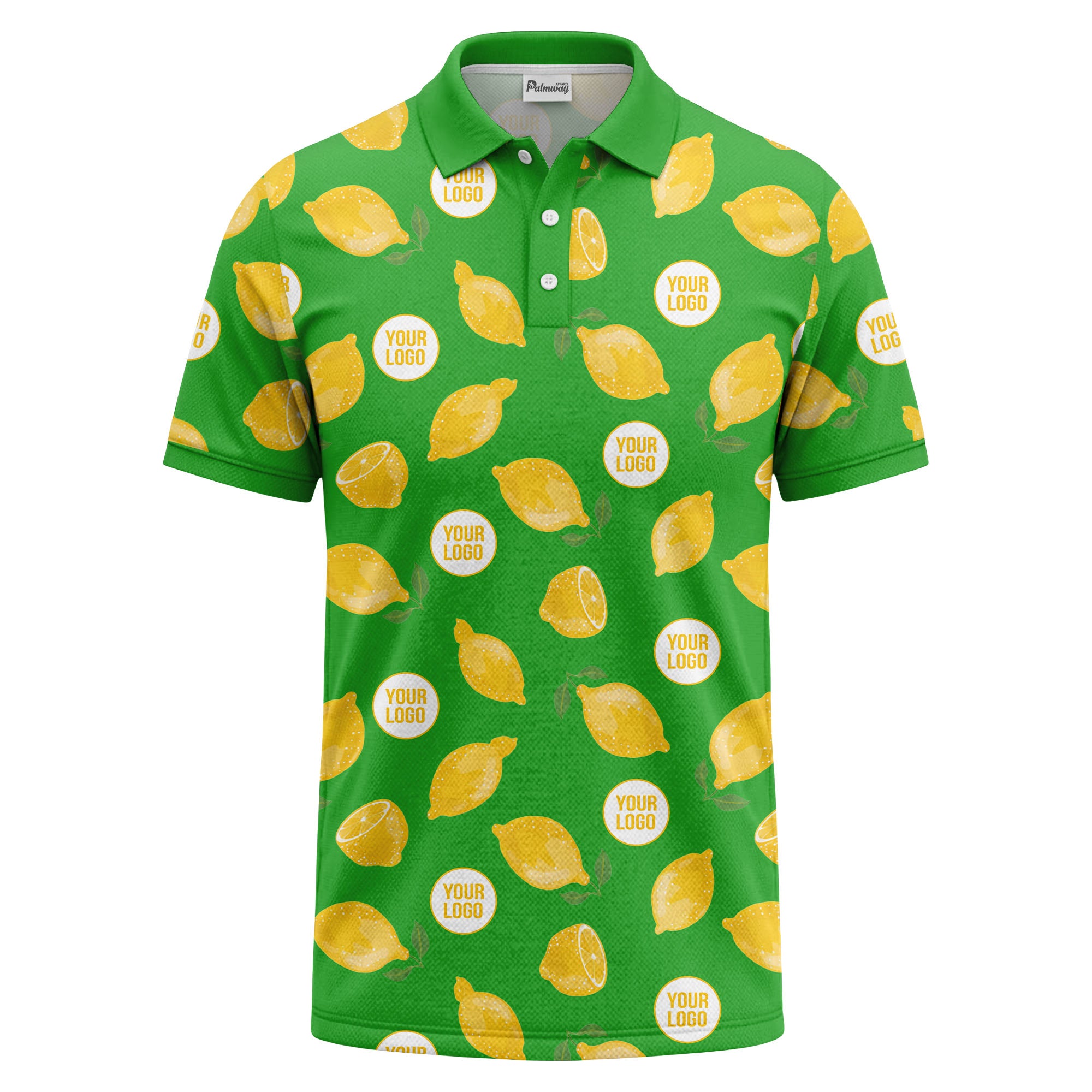 zesty lemon slices & leaf motif playful summer polo shirt