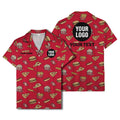 Custom Fast Food Pattern All-Over Print Short Sleeve Hawaiian Shirt - Personalized Name & Logo Restaurant & Cafe Uniform Button Down Shirt