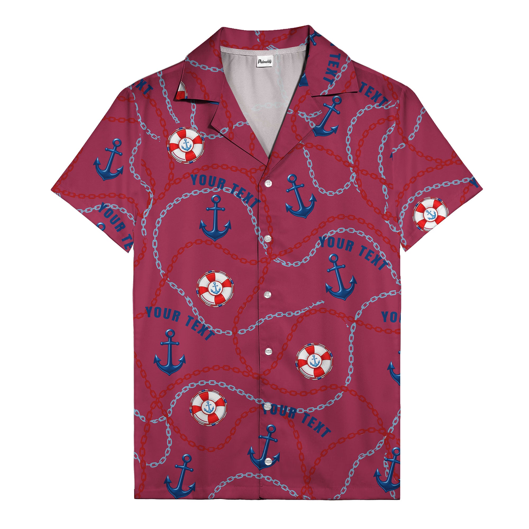 anchors lifebuoys chain link pattern nautical hawaiian shirt