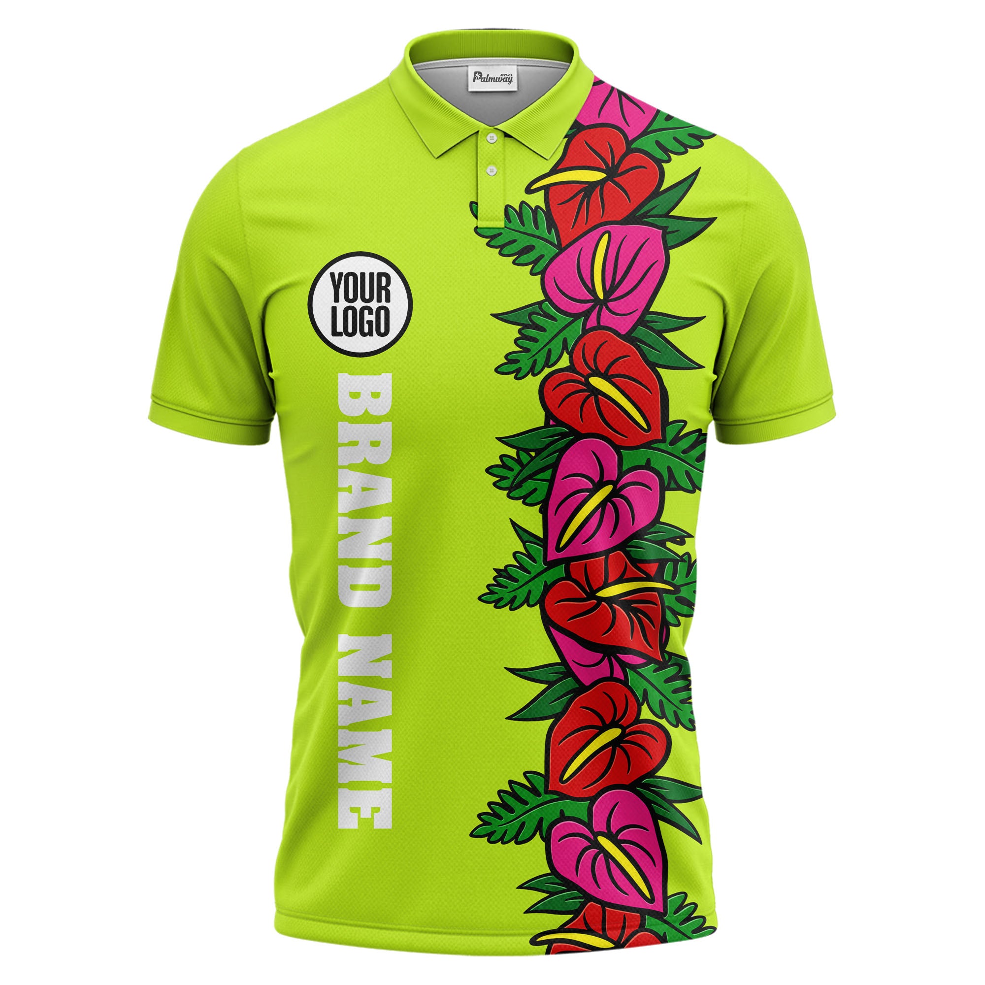 anthurium & emerald leaf stripe coral red polo shirt for men