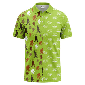 bigfoot golfers silhouette club pattern black polo shirt for men