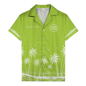 black and white palm trees & seagulls coastal scene hawaiian shirt