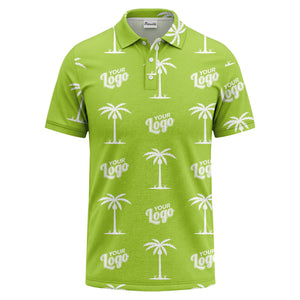 black gold palm trees & customizable logos graphic polo shirt