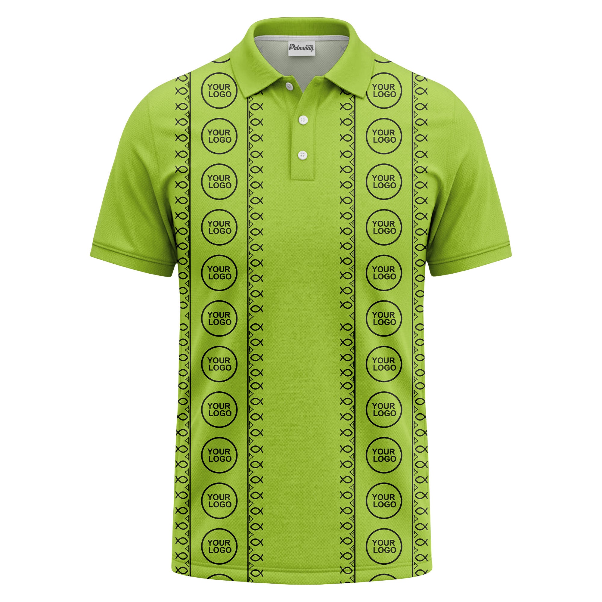 black white fish symbol repeat pattern golf polo shirt