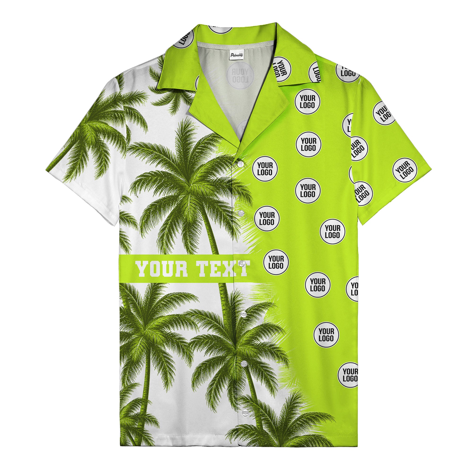 black & white palm tree repeat & custom logo hawaiian shirt for men
