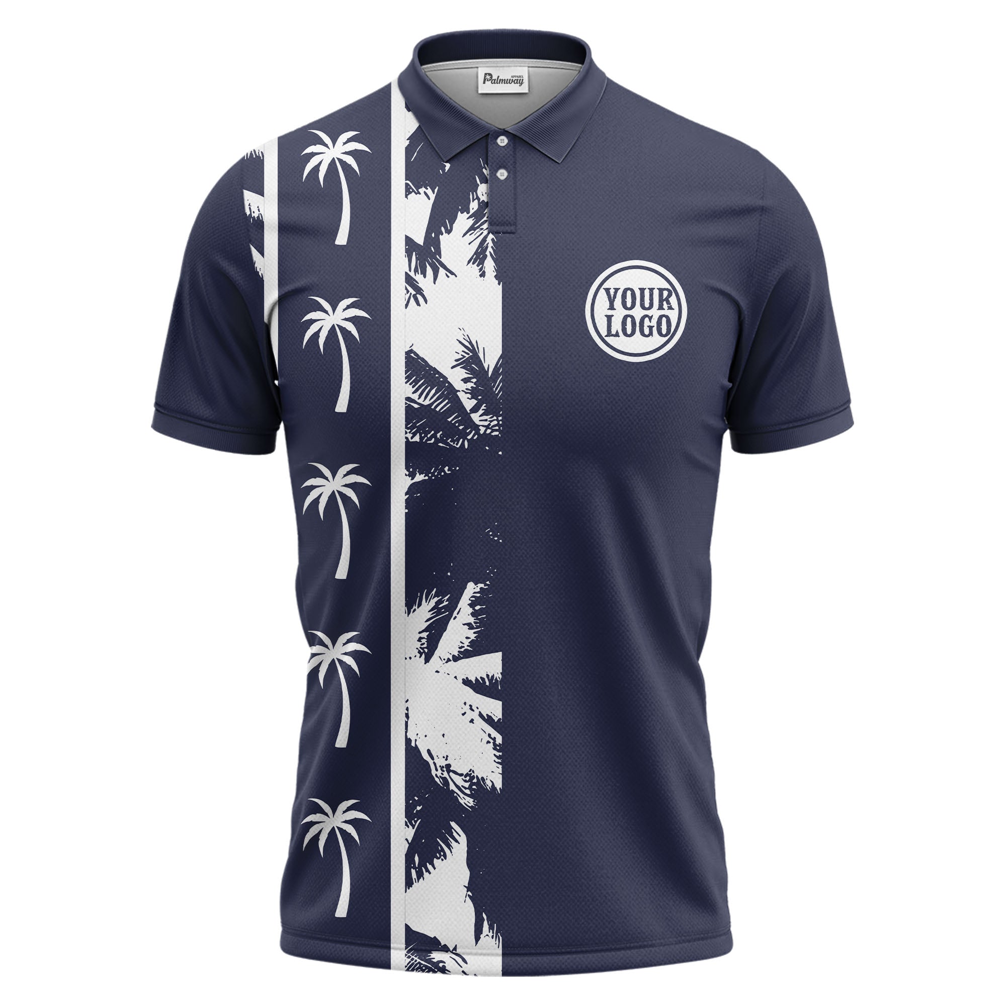 black white palm tree silhouette vertical stripe polo shirt for men