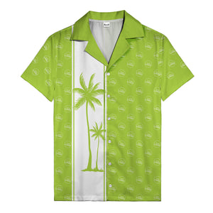black white vertical palm trees & custom logo repeat hawaiian shirt