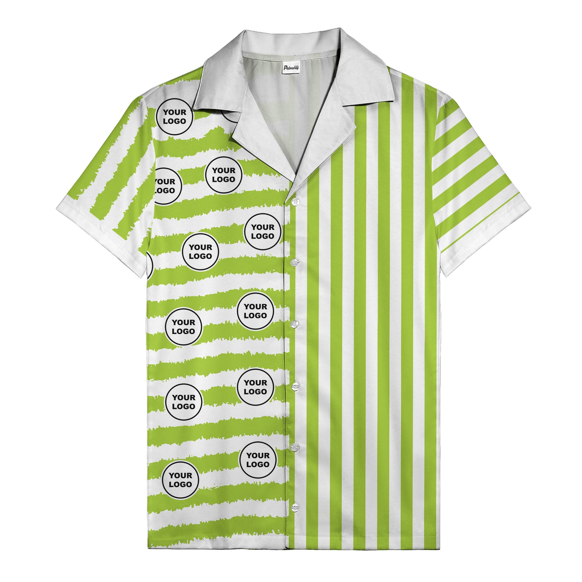 bold black-white stripe & circular logo hawaiian shirt