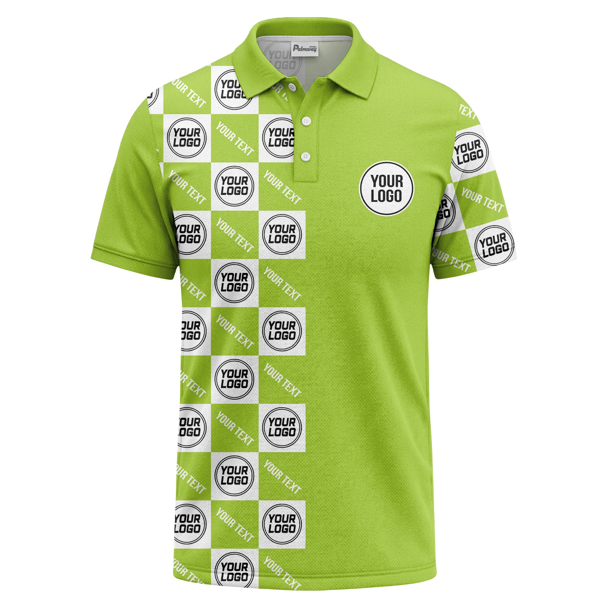 checkerboard repeat logo text black white customizable polo shirt