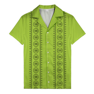 circular logo & fish symbols black hawaiian shirt for men