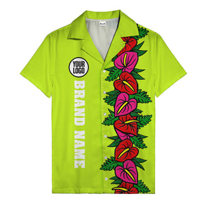 coral anthurium blooms & emerald leaf stripes hawaiian shirt for men