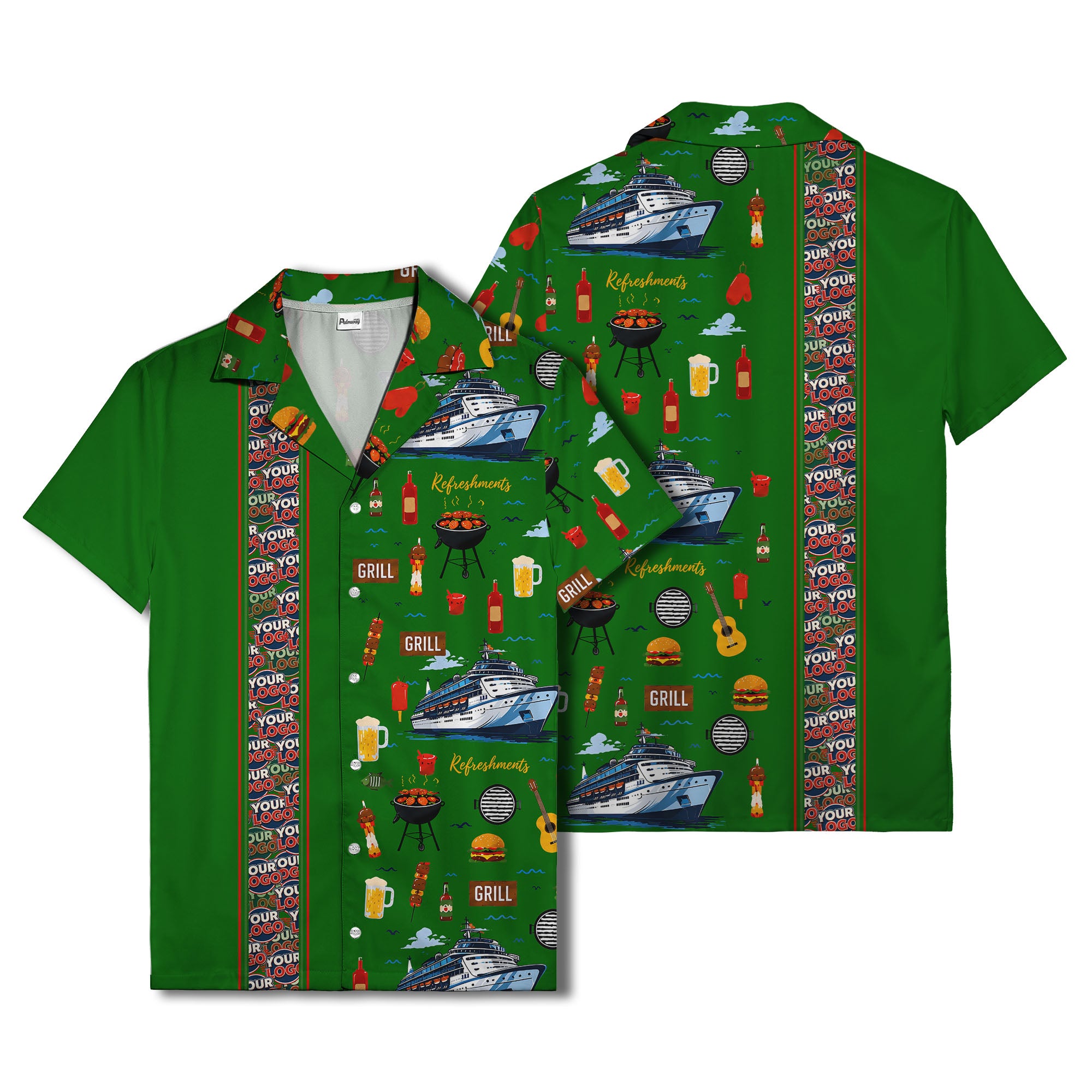 cruise ship grill & refreshments fun cartoon hawaiian shirt for men