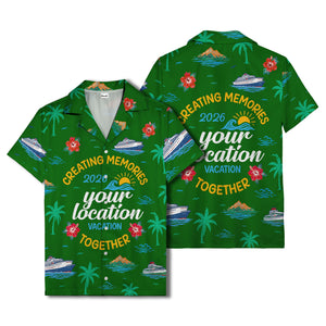 cruise ship & palm fronds watercolor vacation memories hawaiian shirt