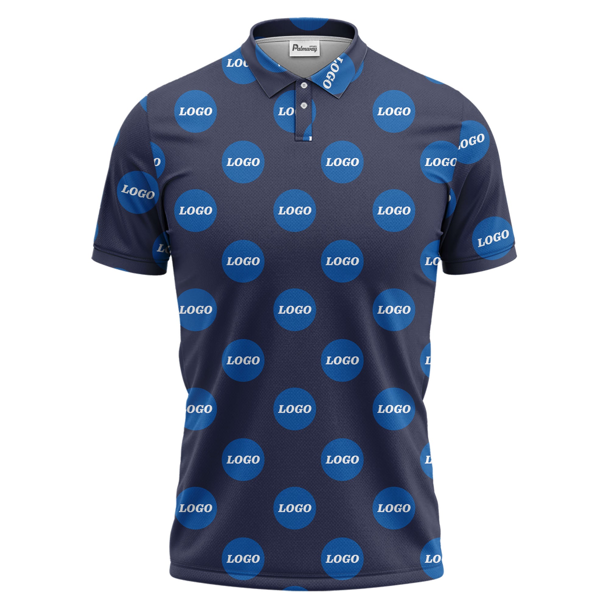 custom color logo polo shirt | bold branded repeating pattern