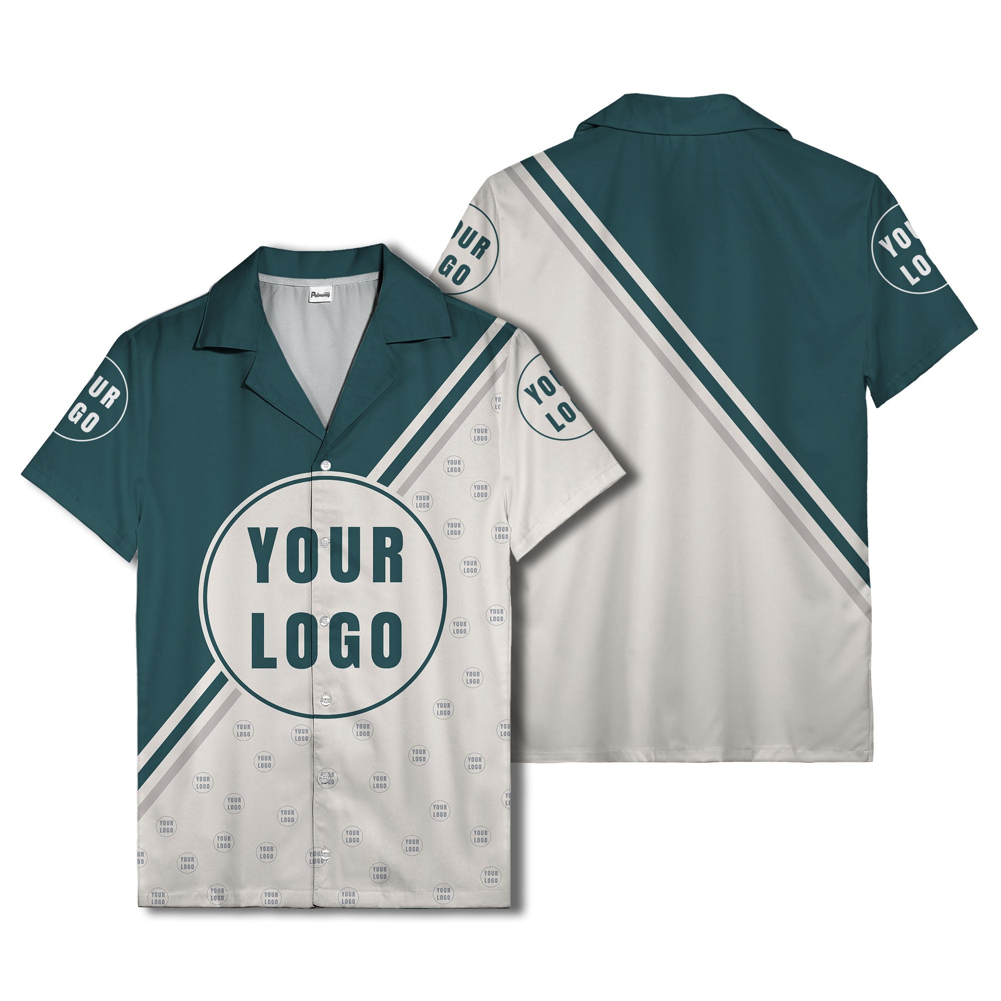 custom logo circles & diagonal stripes minimalist hawaiian shirt for men