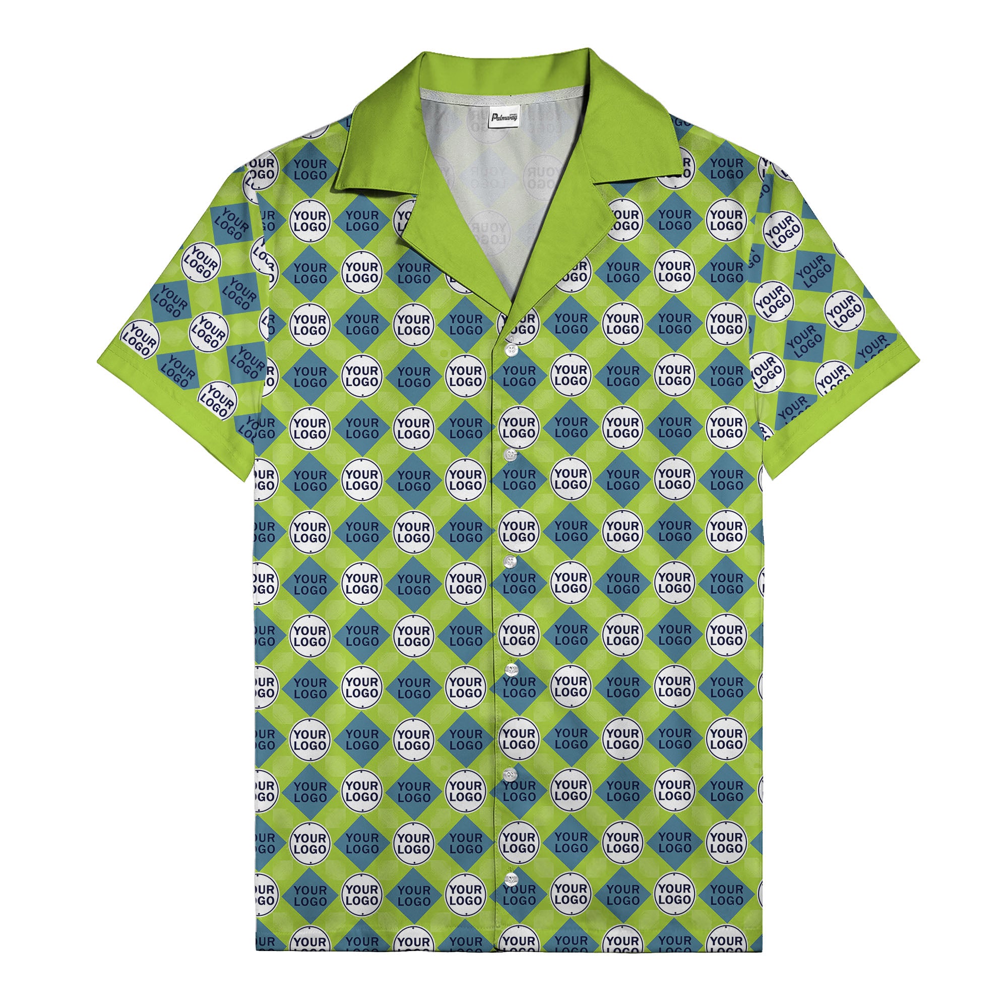 custom logo diamond grid pattern hawaiian shirt for men