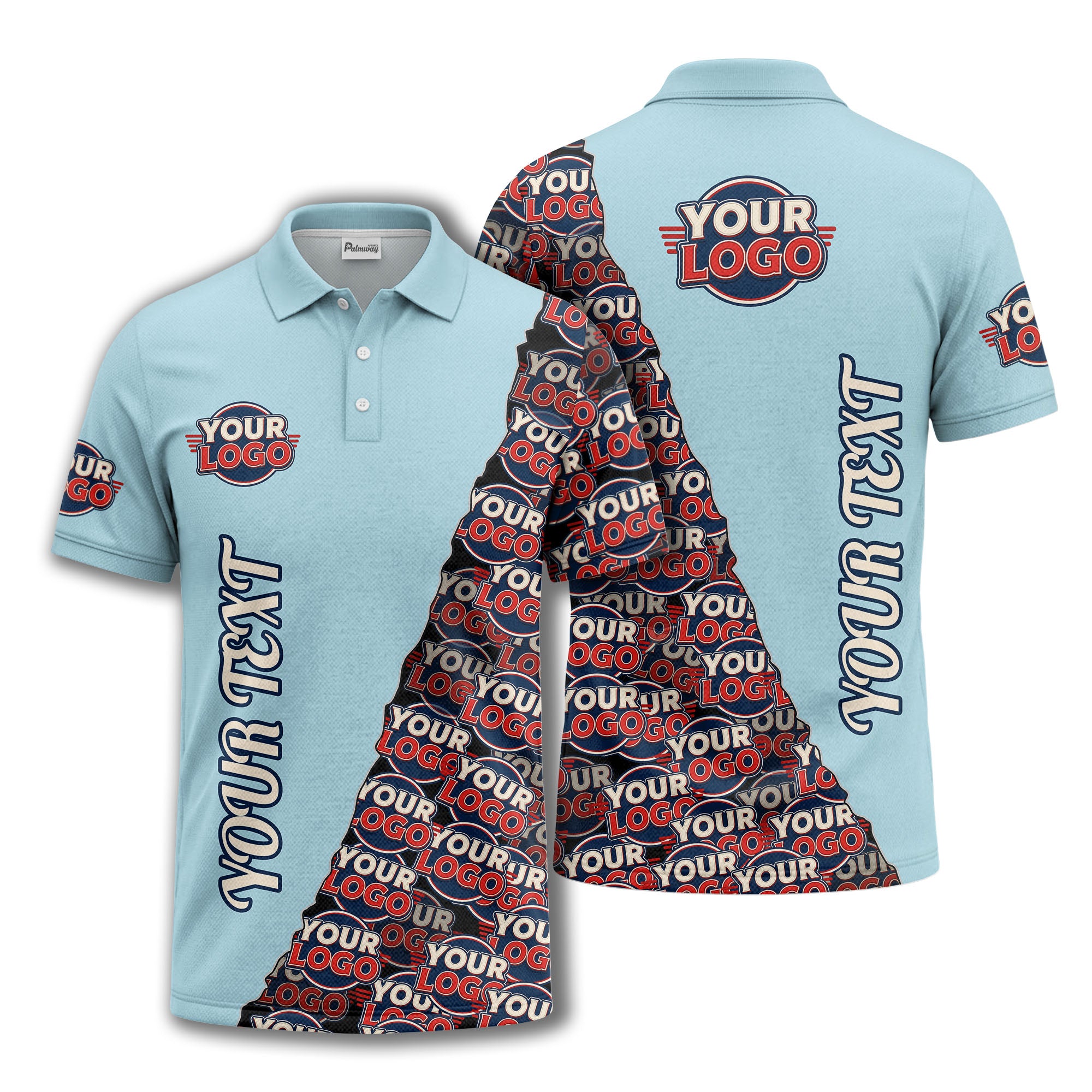 custom logo repeat vertical text pattern personalized polo shirt