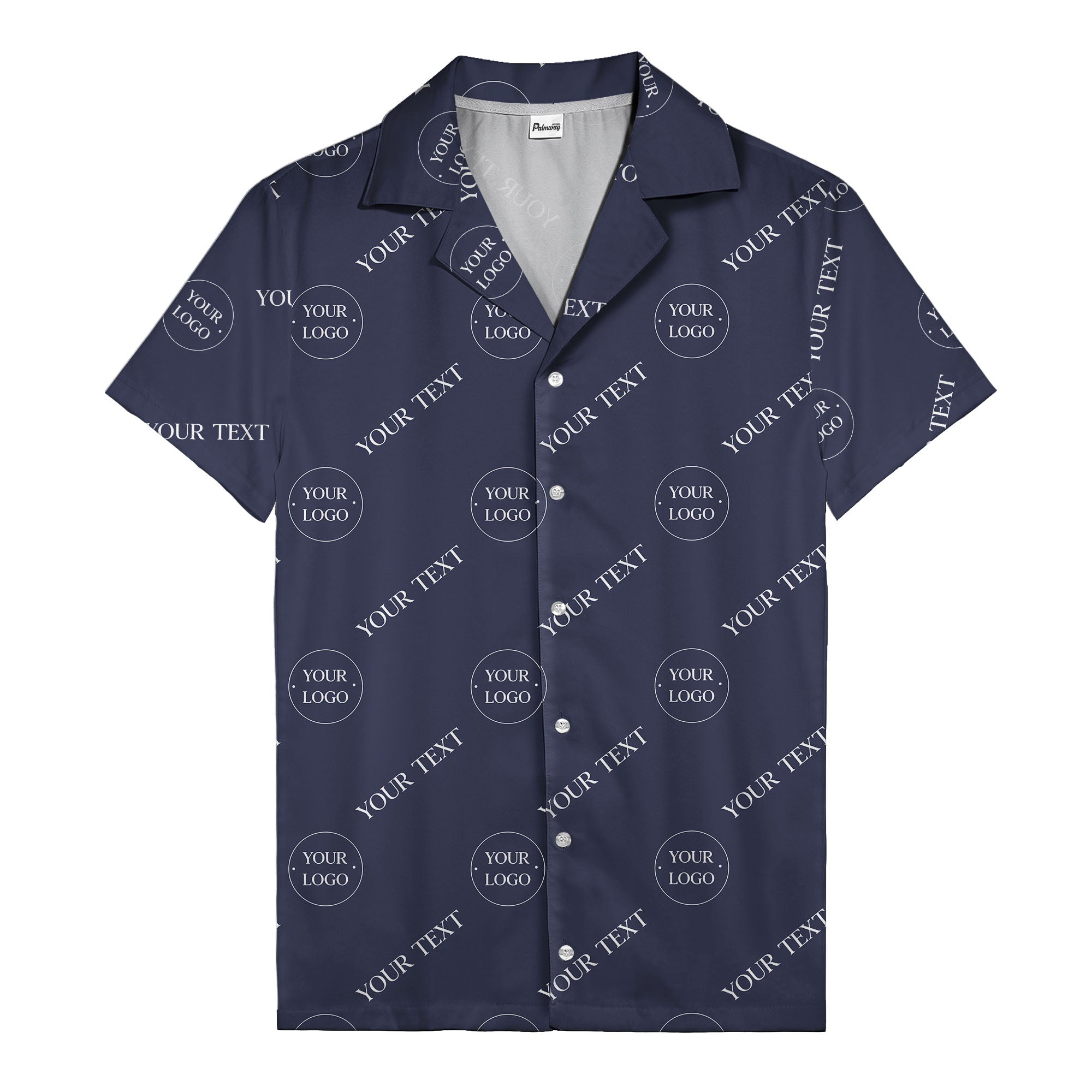custom logo & text repeat black hawaiian shirt for personalized branding