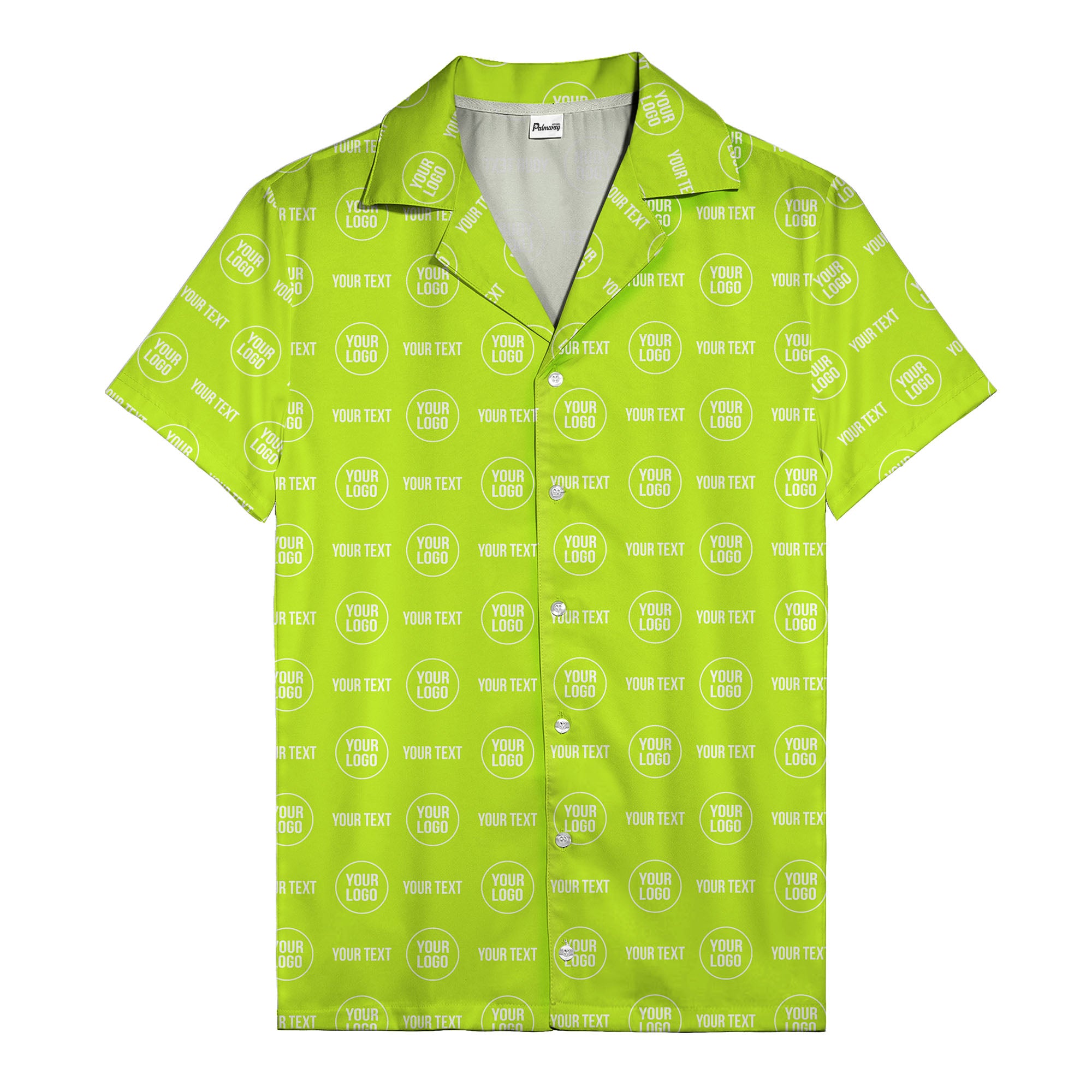 custom logo & text repeat pattern black hawaiian shirt for men