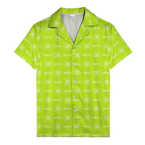 custom logo & text repeat pattern black hawaiian shirt for men