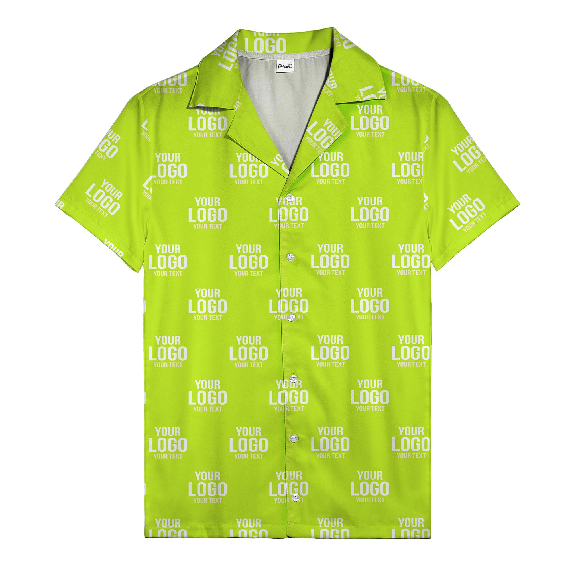 custom logo text repeat pattern black hawaiian shirt for men
