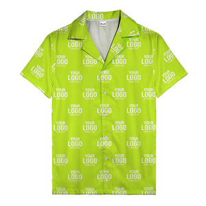 custom logo text repeat pattern black hawaiian shirt for men