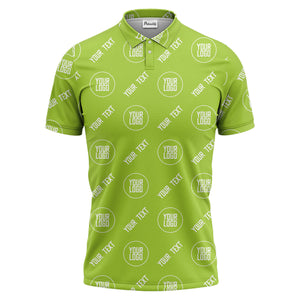 custom logo & text repeat pattern black personalized polo shirt for men