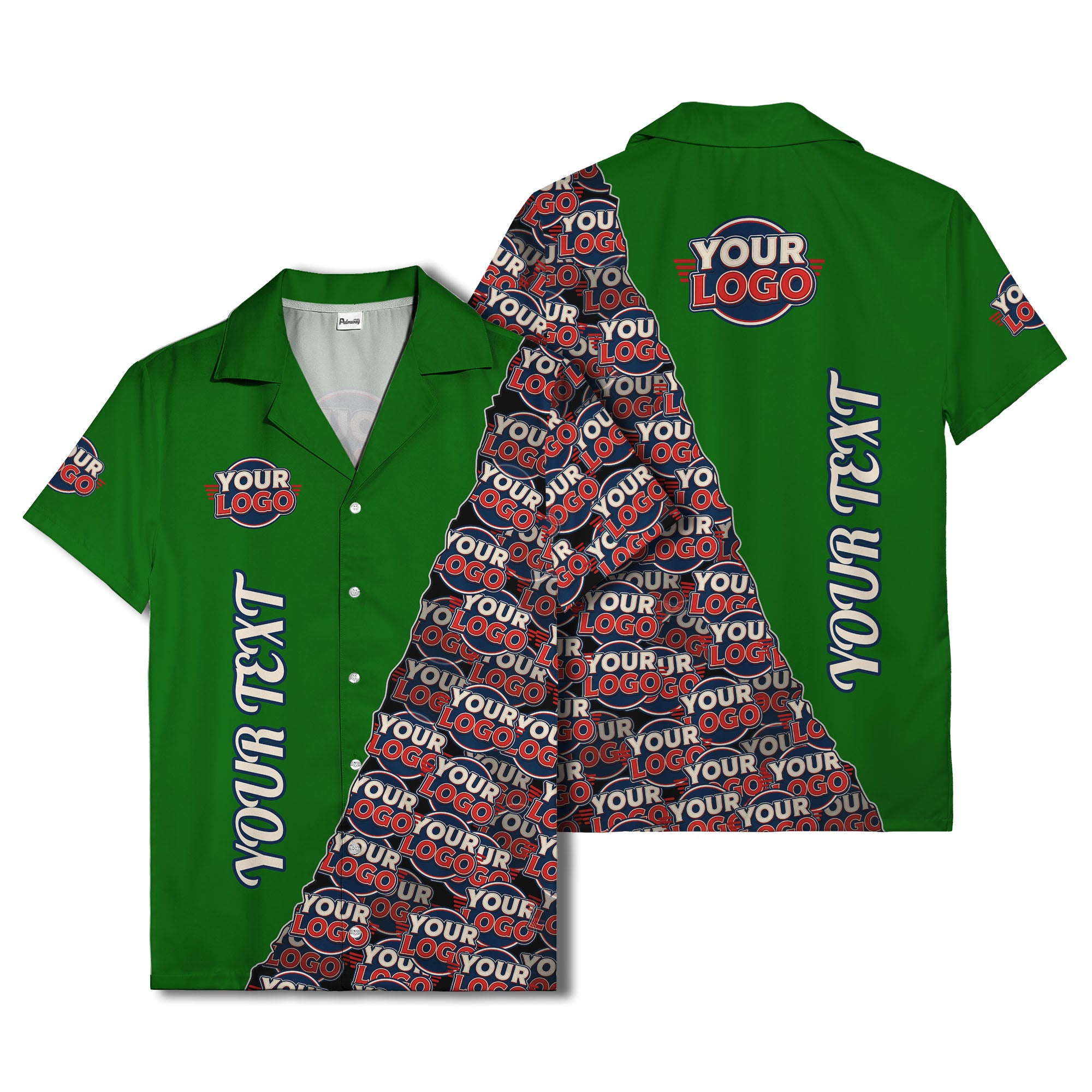 custom logo & vertical text repeat pattern hawaiian shirt