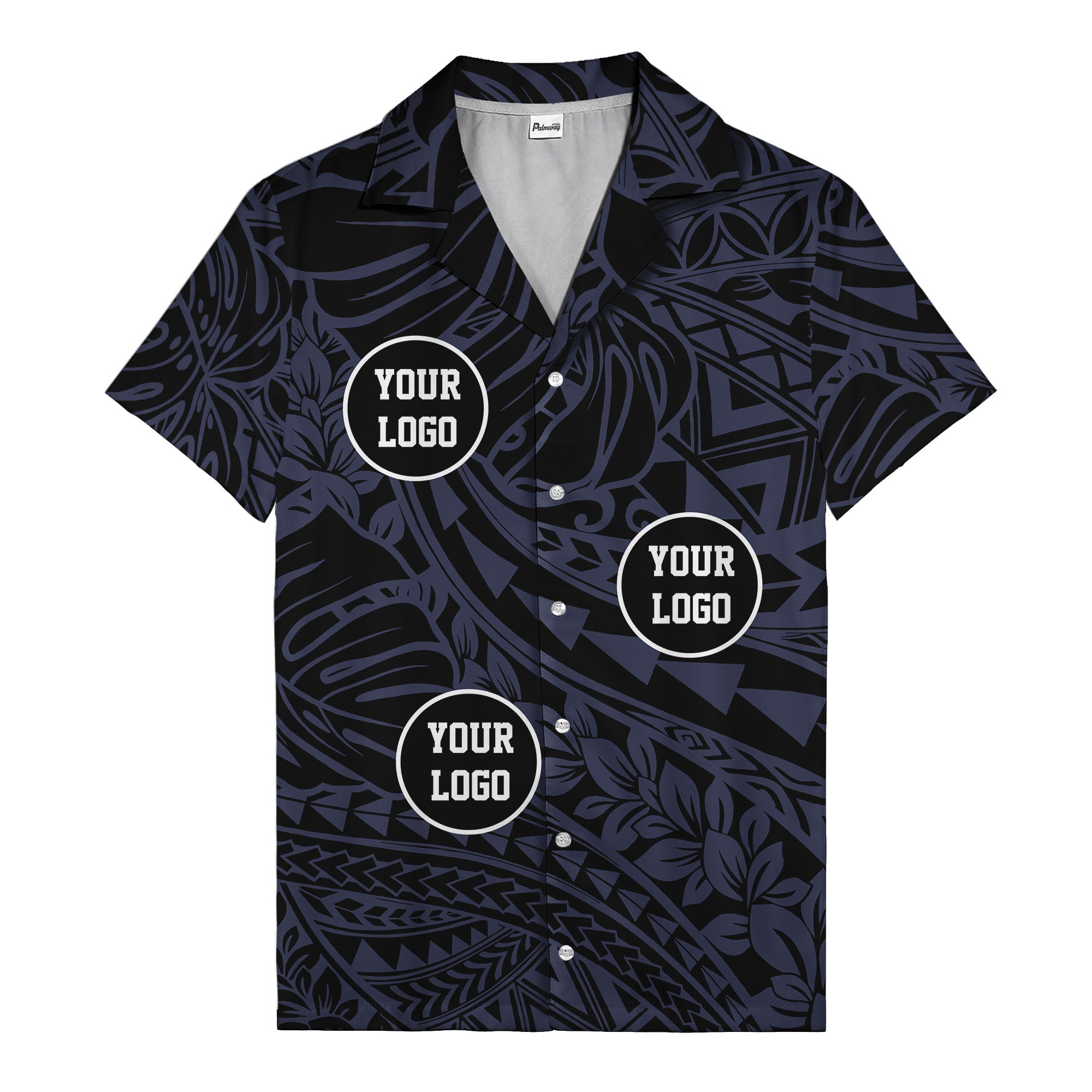 customizable logo circles pattern black hawaiian shirt for men