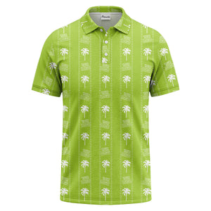 customizable palm trees & logo repeat graphic black white polo shirt