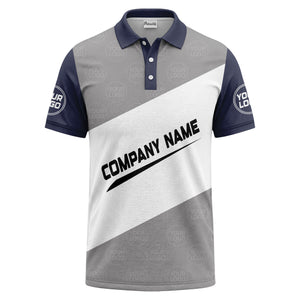diagonal stripe monogram logo gray white black corporate polo shirt