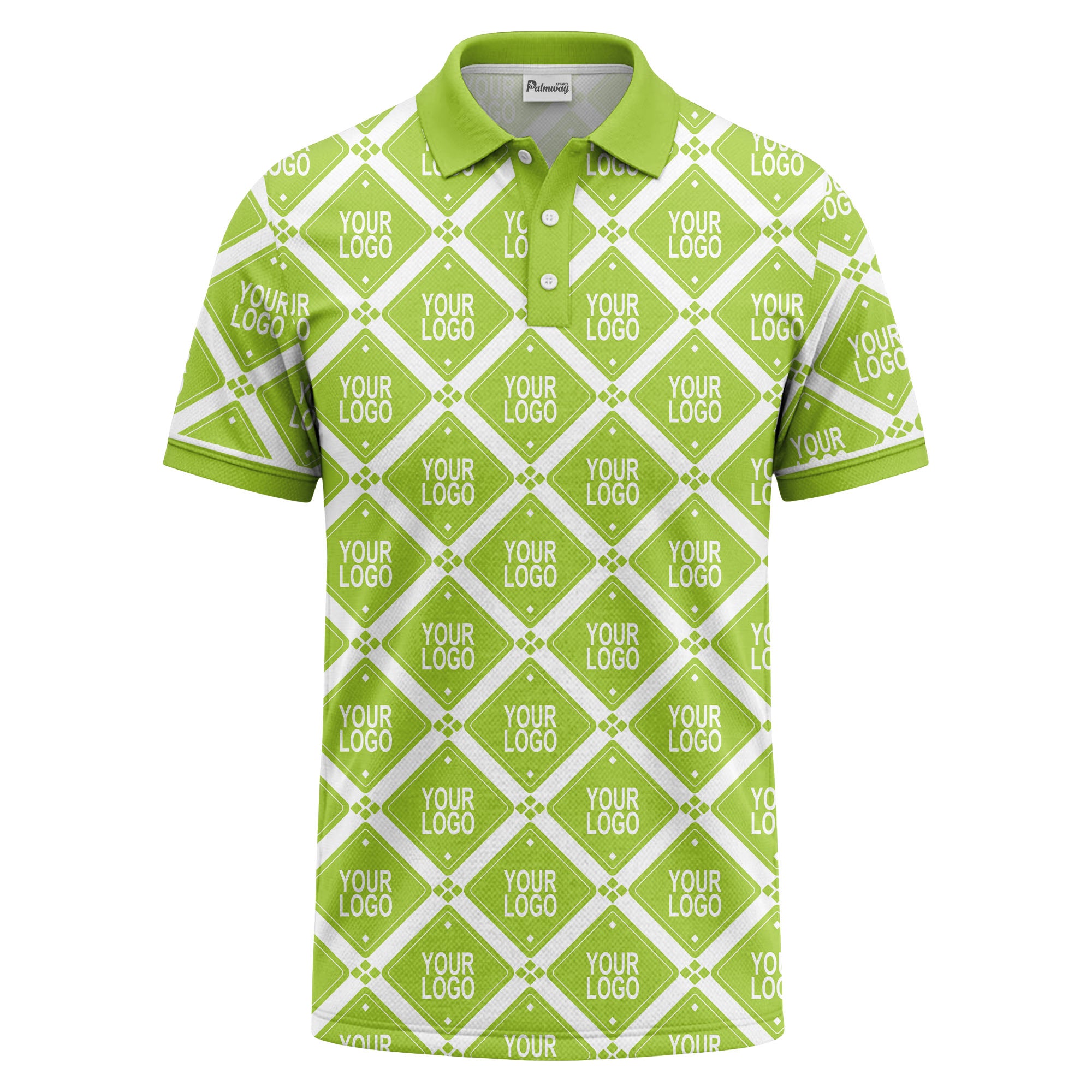 diamond grid logo repeat all over print polo shirt