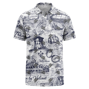 eiffel tower & airship sketched landmark polo shirt for men