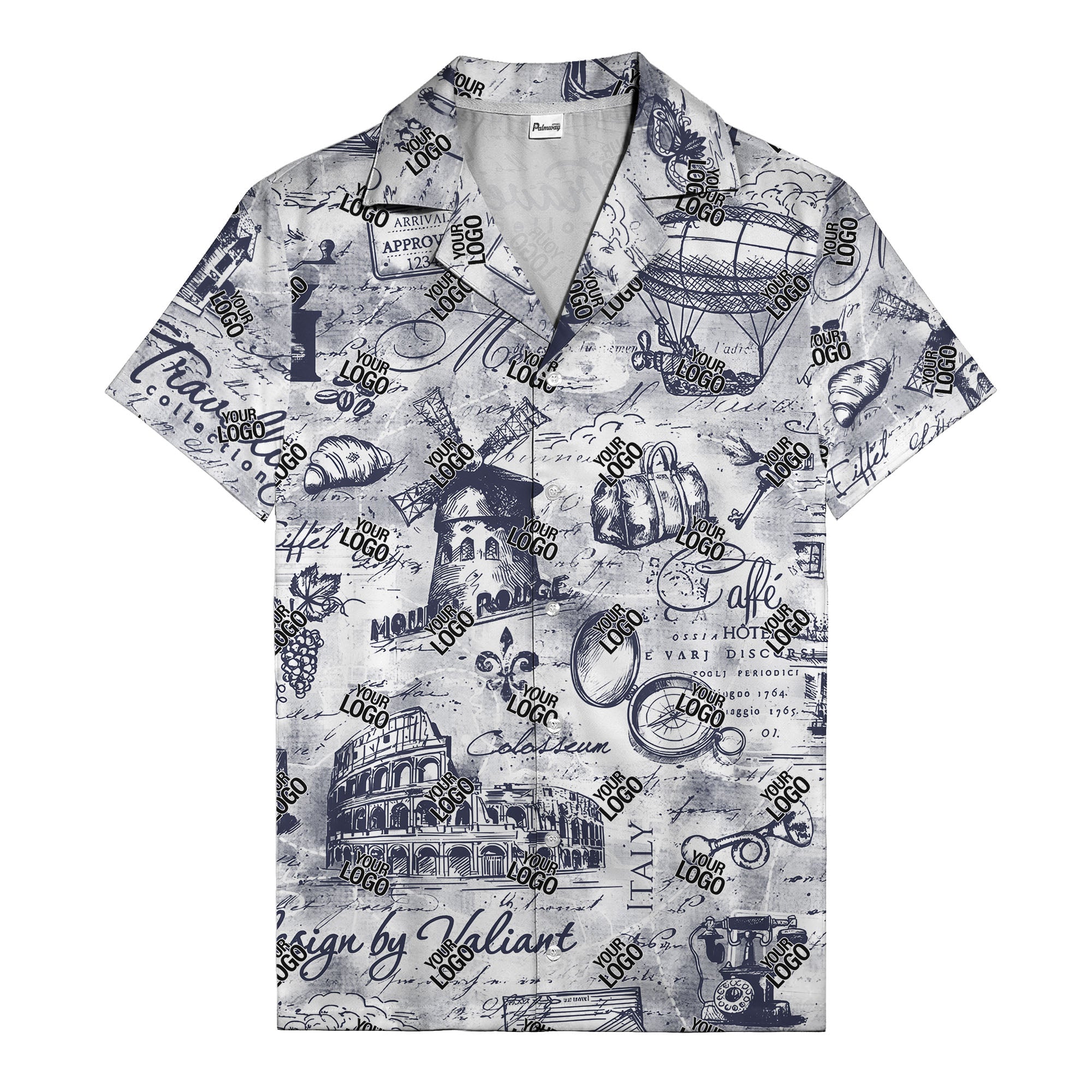 eiffel tower colosseum coffee sketch vintage travel hawaiian shirt