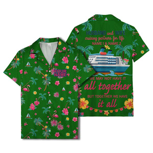 flamingo sailboat hibiscus palm watercolor hawaiian shirt