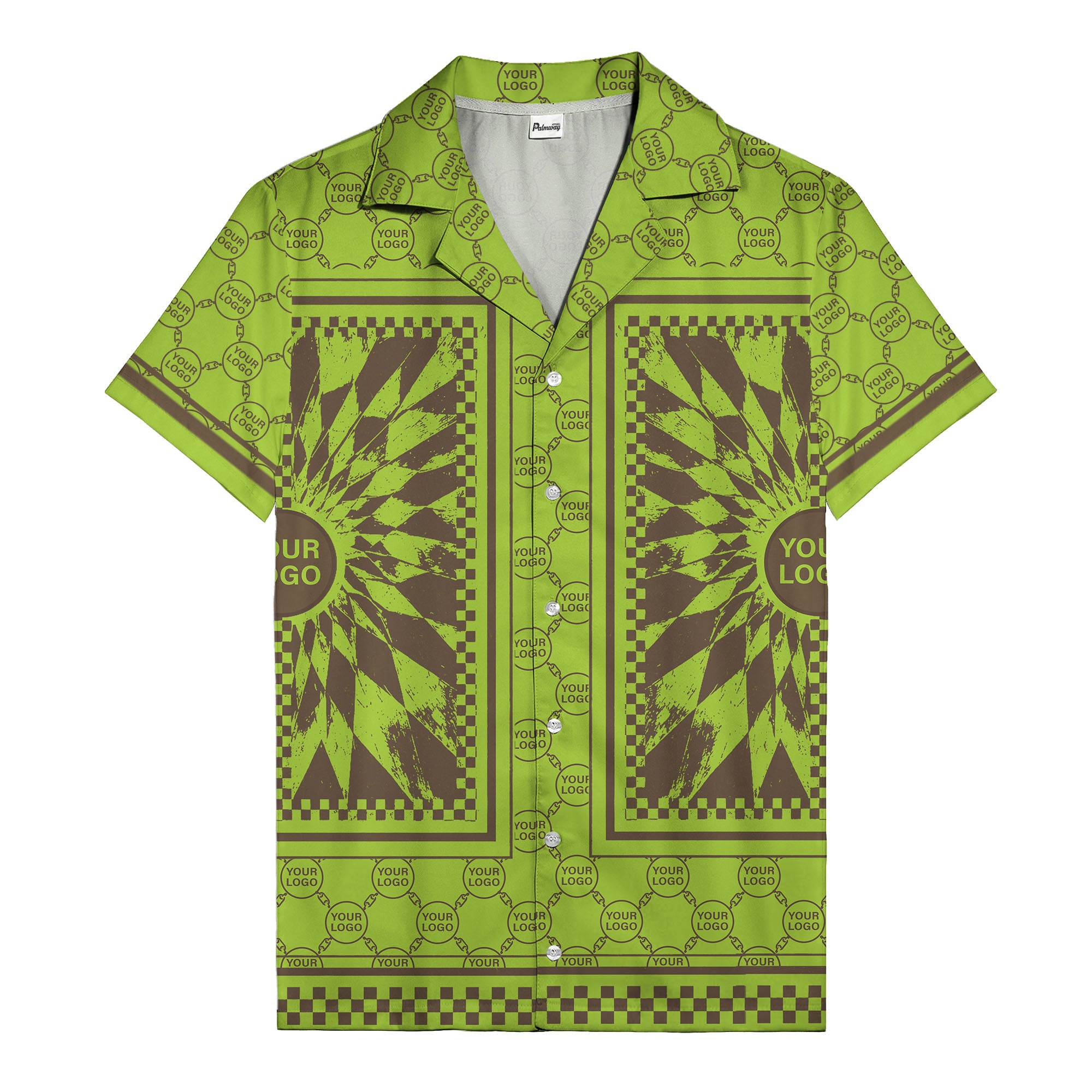 geometric palm leaves checkerboard border hawaiian shirt for men