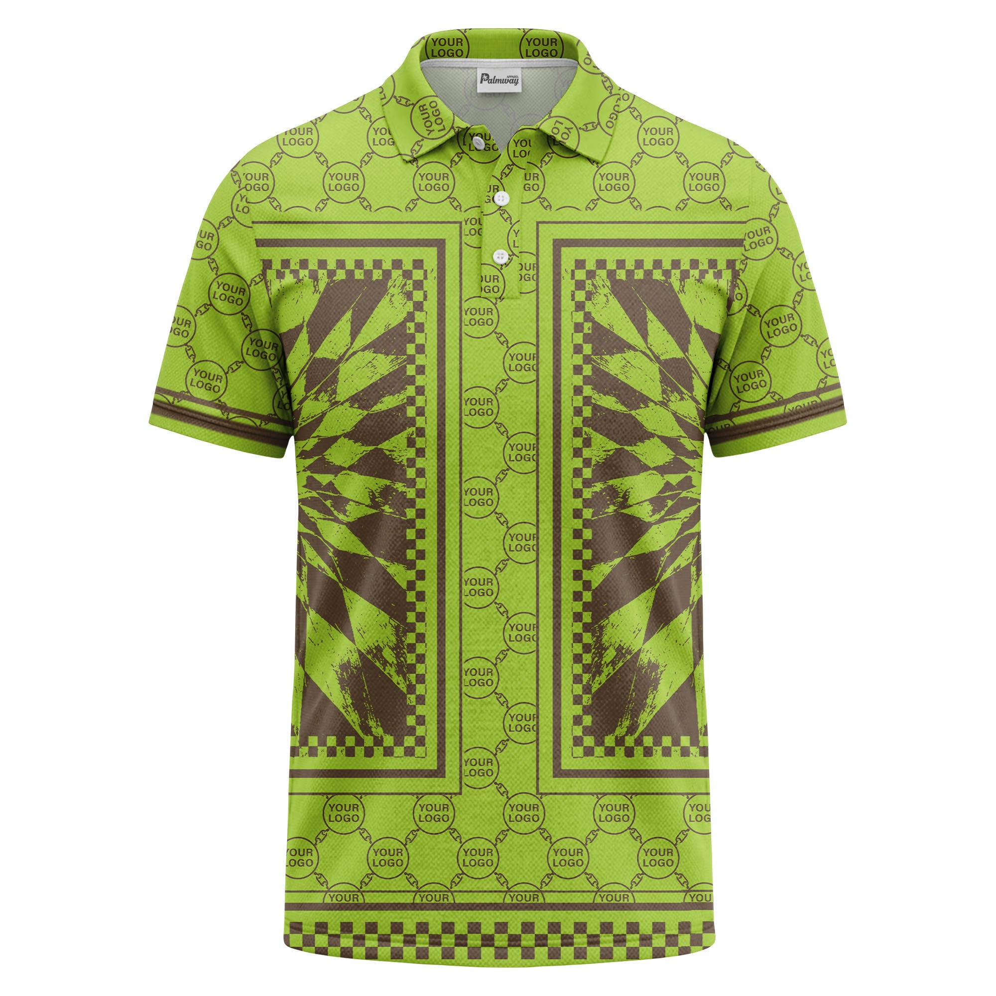 geometric palm leaves checkerboard border polo shirt
