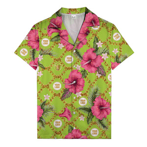 gold chain & pink hibiscus watercolor hawaiian shirt for men